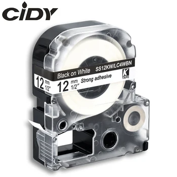 CIDY 12mm Black on White SS12KW / LC-4WBN9 LC-4WBN LC4WBN suderinama etiketės juostos SC12YW už kingjim spausdintuvą LW300 LW400