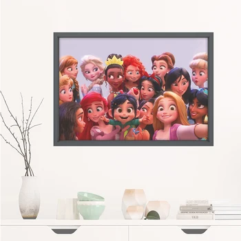 Cinderalle Elsa Rapunzel Anna, Belle Anime Princesė Sienų Lipdukai Namų Dekoro Filmo Plakatas, Vaikų Kambarys Freskos Meno 3d Langą Lipdukai
