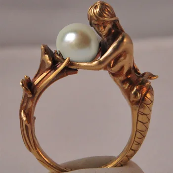 Classial rožinė Aukso, Sidabro Spalva Undinė Valdos Juoda Balta Mielas Dirbtinių Perlų Piršto Žiedai Moterų Mados Šaliai, papuošalai
