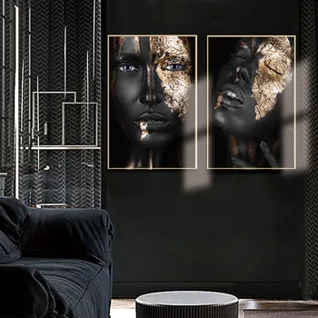 Conisi Afrikos Juodos Ir Aukso Moteris HD Naftos Tapyba ant Drobės, Plakatų Ir grafikos Skandinavijos Sienos Menas Nuotraukas Kambarį