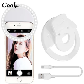 COOLJIER Naujas Selfie Žiedas Šviesos USB Mokestis Portable led Flash Kamera, Telefono selfie žiedas šviesos įrašą, vaizdo, šviesos, Naktį Didinimas
