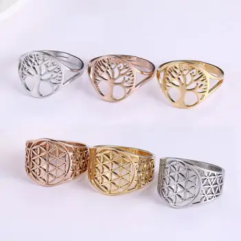 COOLTIME Amuletas Viking Žiedas Didelis Gėlių Gyvybės Medis Išaugo Aukso Spalvos Nerūdijančio Plieno Piršto Žiedai, Moterų, Vyrų, Poros, Papuošalai
