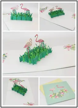 Creative 3D Flamingo gimtadienio pop-up kortelės festivalis šalis atvirukas padėkos palaima kortelės atvirukas Pakvietimo