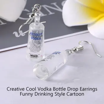 Creative Cool Degtinės Butelį Lašas Auskarai Juokinga Geriamojo Stiliaus Animaciją Skaidrus Butelis Tabaluoti Auskarai Moterims