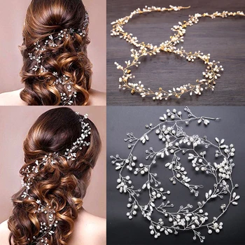 Crystal Pearl Nuotakos Rožančiai Hairbands plaukų segtukai Bridesmaid Diamante Plaukų Vyno Aksesuarai, Vestuviniai Papuošalai, galvos Apdangalai 35cm