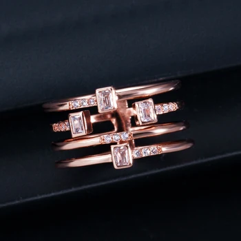 CWWZircons Kelių Sluoksnis Geometrinis Kubinis Cirkonis Rose Aukso Spalvos Mados Dizaineris Prekės Moterų Piršto Žiedas Papuošalai R117