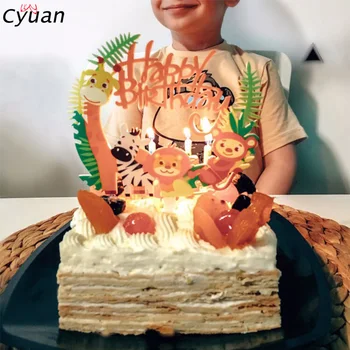 Cyuan Happy Birthday Cake Toppers Gyvūnų Papuošalai Safari Šalies Prekių Džiunglių Tema Dekoracijos Miško Zoologijos Sodas Partijos Naudai