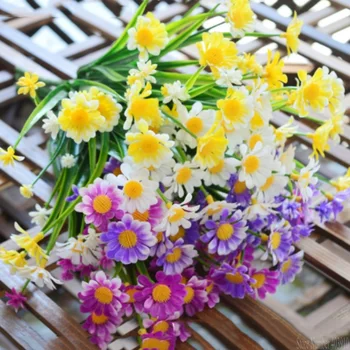 Daisy Dirbtinės Gėlės, Lauko Atsparus UV Padirbtų Augalų Windowbox Žalumos, Plastikiniai Krūmų Patalpų Vestuvių Balkono Apdaila
