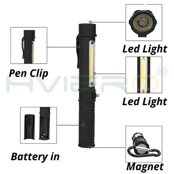 Daugiafunkcis COB LED Nešiojamas Mini Pen Dirbti Šviesos Kontrolės Fakelais Magnetinis pagrindas atsparus Vandeniui Naudojamas Kempingas Dviračių Darbo