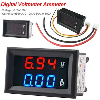 DC 100V 10A Voltmeter Digital Voltmeter Ammeter Mėlyna + Raudona LED Amp Dual Digital Volt Matuoklis Daviklis Electromobile Motociklai Automobilis