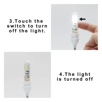 DC5V Touch Perjungti USB Mini LED Knyga Lempos 3LEDs 1.5 W Portable LED Skaitymo Lemputė USB LED Nakties Šviesos Kempingas Lemputė Galia Bankas