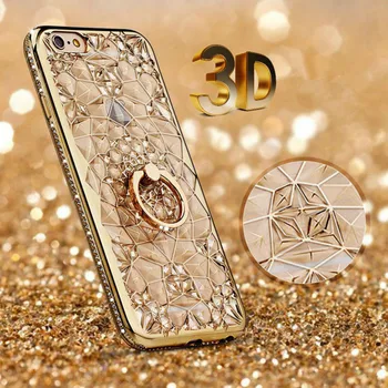 Dengimo Atveju 3D Patikima Blizgučiai Deimantų Telefono dėklas Skirtas iPhone XS MAX XR 8 7 plius TPU minkštas Žiedas Padengti iPhone8 X 6, 6S Plius 5S