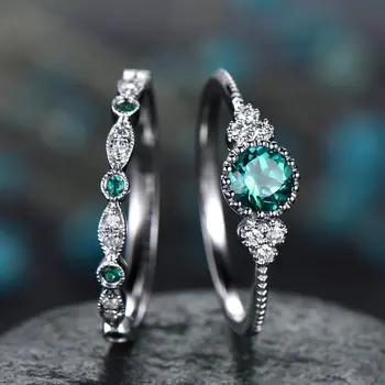 Derliaus mėlynai žalios spalvos halo 925 sterlingas sidabro vestuvių žiedas rinkinys moterims lady jubiliejų dovana, papuošalai urmu parduoti R5721