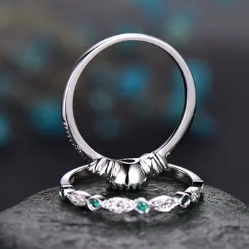Derliaus mėlynai žalios spalvos halo 925 sterlingas sidabro vestuvių žiedas rinkinys moterims lady jubiliejų dovana, papuošalai urmu parduoti R5721