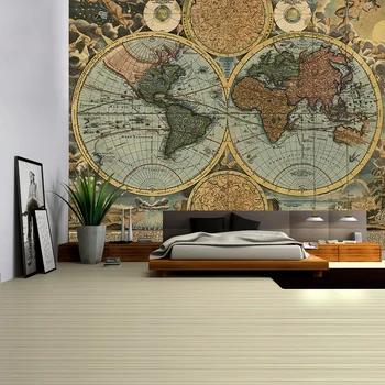 Derliaus Pasaulio Žemėlapio 3D Spausdinimo Audinio Geometrinis Spalvinga Kompasas Sienos Kabo Gobelenas Retro Aliejaus Tapybai Piratų Lobio Žemėlapis