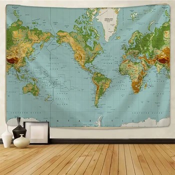 Derliaus Pasaulio Žemėlapio 3D Spausdinimo Audinio Geometrinis Spalvinga Kompasas Sienos Kabo Gobelenas Retro Aliejaus Tapybai Piratų Lobio Žemėlapis