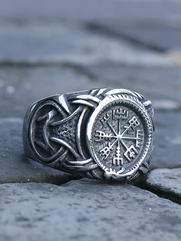 Derliaus Viking Aegishjalmur Žiedas, Nerūdijančio Plieno, Šiaurės Modelis Kompasas Vegvisir Žiedas Vyrams Amuletas Modelį, Juvelyriniai Dirbiniai Didmeninė