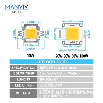 Didelio Ryškumo LED Karoliukai Chip 10W 20W 30W 50W 100W LED, COB (Chip Reikia Vairuotojo Aukštos Kokybės 