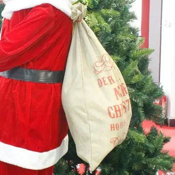 Didelis Dydis Linksmų Kalėdų Lininis Dovanų Maišelis 2019 Santa Claus Maišai Raišteliu Saldainių Maišelį Gimdymo Noel Naujųjų Metų Kalėdos Namų Dekoro Dovanų Maišelis