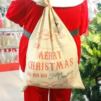 Didelis Dydis Linksmų Kalėdų Lininis Dovanų Maišelis 2019 Santa Claus Maišai Raišteliu Saldainių Maišelį Gimdymo Noel Naujųjų Metų Kalėdos Namų Dekoro Dovanų Maišelis