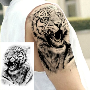Didelis Juodas Tiger Tatuiruotės Netikrą Vyrų Vilkas Leopard Tatoos Vandeniui Didelio Žvėries Monstras Kūno Rankos Kojos Tatuiruotės, Laikinos Popieriaus Danga
