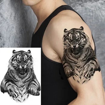 Didelis Juodas Tiger Tatuiruotės Netikrą Vyrų Vilkas Leopard Tatoos Vandeniui Didelio Žvėries Monstras Kūno Rankos Kojos Tatuiruotės, Laikinos Popieriaus Danga