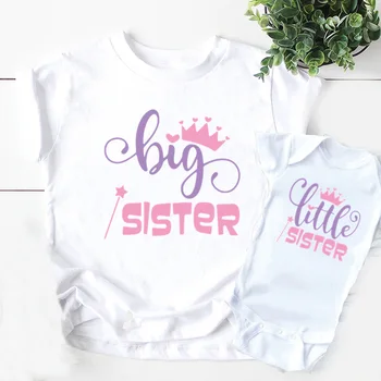 Didelis Sesuo seselė Mergaičių marškinėliai & Kūdikiams Animacinių filmų Vienaragis Gėlių Karūna, Print T-marškinėliai Vaikams Atitikimo Komplektus Drabužių