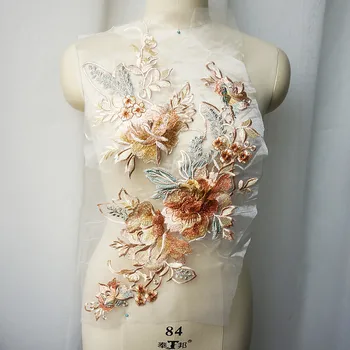 Didelis Siuvinėjimo Nėrinių Gėlių Aplikacijos, Siuvimo Gėlių Apykaklės Pleistras Vestuvių Suknelė Nuotakos Drabužius Suknelė 