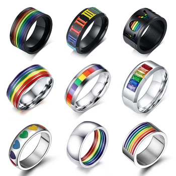 Didmeninė Vaivorykštė Lesbiečių Žiedai, sidabro spalvos Nerūdijančio Plieno Lgbt Pride Ringe 6m Plotis