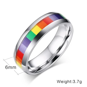 Didmeninė Vaivorykštė Lesbiečių Žiedai, sidabro spalvos Nerūdijančio Plieno Lgbt Pride Ringe 6m Plotis