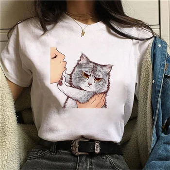 Didžiosios Bangos Estetinės T-Shirt Moterims Tumblr 90-ųjų Mados Grafinis Tee Mielas T Marškiniai Ir Gėda katė Vasaros Viršūnes Moteris