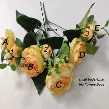 Dirbtinės gėlės apdaila Rožė, Bijūnas Šilko maža puokštė flores šalis, pavasarį vestuvių dekoravimas mariage netikrą Gėlių