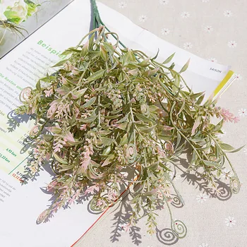 Dirbtinės gėlės plastiko lapai balti purūs milteliai hipokampo žolės padirbtų augalų vestuvių namų puošybai susitarimo priedų