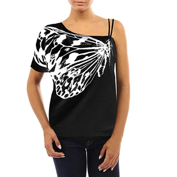 Diržas Tshirts už Moterų Retro Drugelis Modelio Trumpas rankovės Atsitiktinis Vasaros Viršūnes Drabužius Moterų Harajuku Laisvalaikio Marškinėliai