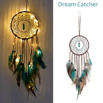 Dreamcatcher Led Rankų darbo Dreamcatcher Plunksnos Naktį Šviesos sapnų gaudyklės Sienos Kabo Namo Kambaryje apdaila #CO