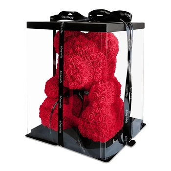 Drop Laivyba 40cm Raudonas Teddy Bear Rožės Gėlių Dirbtinės Kalėdų Dovanų Dėžutėje Moterų Valentino Dienos Dovana Pliušinis Meškinas