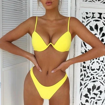 Drop Laivyba Sexy Push Up Unpadded Brazilijos Bikini Rinkinys Moterims 4 Spalvų Tvarstis Bikini Nustatyti maudymosi kostiumėlį e Maudymosi Kostiumėliai