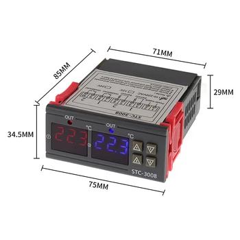 Dual Digital Inkubatorius Termostatas Temperatūros Reguliatorius Du reliniai išėjimai Thermoregulator 10A Šildymo Aušinimo STC-3008 12V 220V