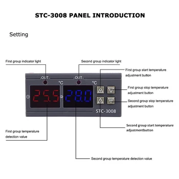Dual Digital Inkubatorius Termostatas Temperatūros Reguliatorius Du reliniai išėjimai Thermoregulator 10A Šildymo Aušinimo STC-3008 12V 220V