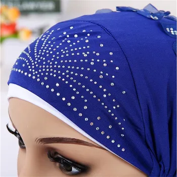 Dviejų spalvų musulmonišką hidžabą skrybėlę medvilnės žiedų turbaną bžūp moterims su deimantu, Islamo apdangalai, Vidinis hijab kepurės turbante variklio dangčio