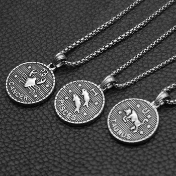 Dvylika Horoskopas Monetos Moterų Nerūdijančio Plieno Pakabukas Karoliai Liūtas Mergelė Svarstyklės Skorpionas Šaulys Ožiaragis 12 Žvaigždynas Dovana