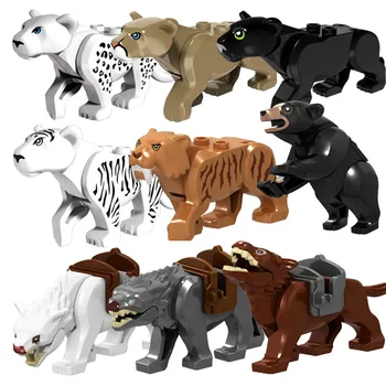 Džiunglių Žvėris, Gyvūnus, Tigras, Liūtas, Lokys, Vilkas Dramblys, Leopardas Dinozaurų Modelio Paveikslas Blokų Statybos Pastatas, Žaislai Vaikams