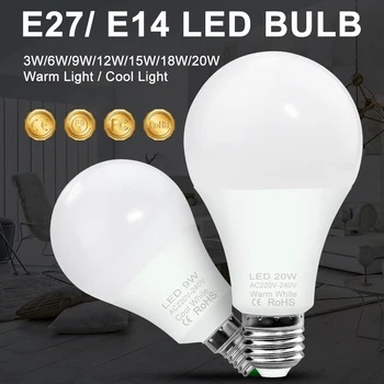 E27 LED Lempa SMD2835 E14 LED Lemputės, Namų Šviesos Lampada AC220V-240V 3W 6W 9W 12W 15W 18W 20W Energijos Taupymo LED Prožektorius Stalo Lempa
