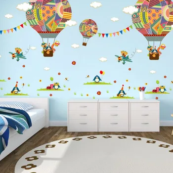 Eco-friendly Animacinių filmų Karšto Oro Baliono Sienų Lipdukai vaikų Darželio Vaikų kambario, Miegamojo Žirafa Penguin 