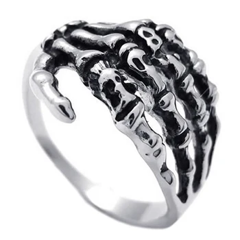 EdgLifU Vyrų Žiedas juoda Vintage Punk Skeletas Žiedai, Nerūdijančio plieno Kaukolė Rankos bevardis Pirštas Kaulo Žiedus Moterims, dovana žiedus