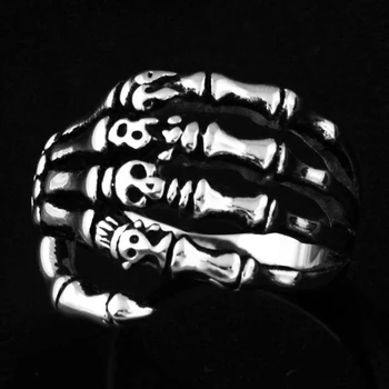 EdgLifU Vyrų Žiedas juoda Vintage Punk Skeletas Žiedai, Nerūdijančio plieno Kaukolė Rankos bevardis Pirštas Kaulo Žiedus Moterims, dovana žiedus
