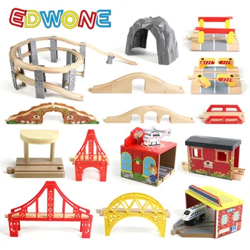 EDWONE Medinių Bėgių Geležinkelio Tilto Priedai Švietimo Žaislai Tunelis Kirsti Tilto Suderinama visi Medienos Kelio Biro