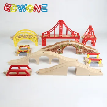 EDWONE Medinių Bėgių Geležinkelio Tilto Priedai Švietimo Žaislai Tunelis Kirsti Tilto Suderinama visi Medienos Kelio Biro