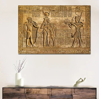 Egipto Hieroglifai Drobės, Freska, Tapyba Karalienės Hačepsutos Šventyklos Akmens Drožyba Faraonas Senovės Egipto Sienos Freskos Plakato Spauda