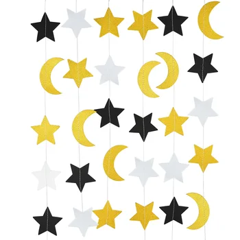Eid Mubarakas Aukso Black Moon Star Girliandą Reklama Cupcake Topper Ramadanas Islamo Musulmonų Įvykis Šalies Prekių